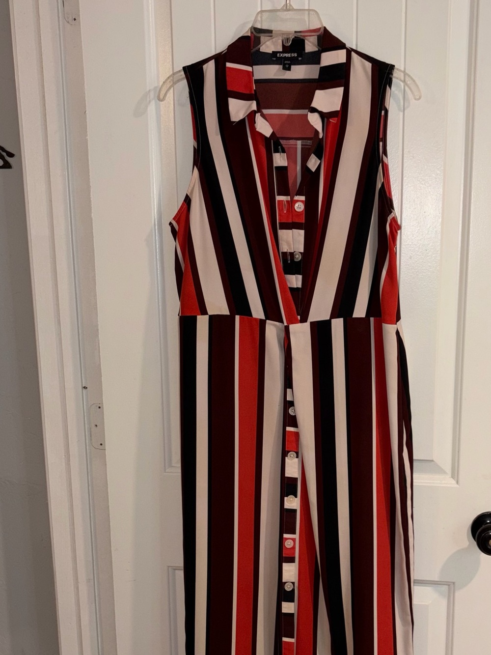 Express Sleeveless Striped Button-Front Dress in Red, Black & White